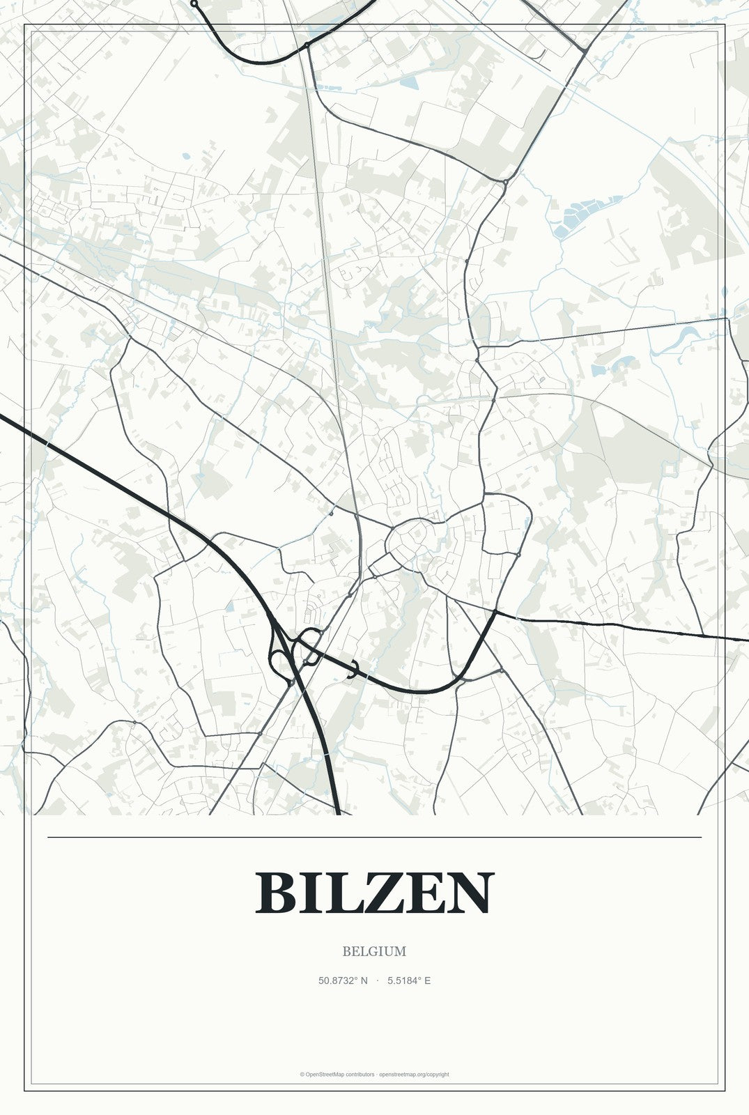 Bilzen, Belgium City Map Aluminum Sign in Gallery Air style