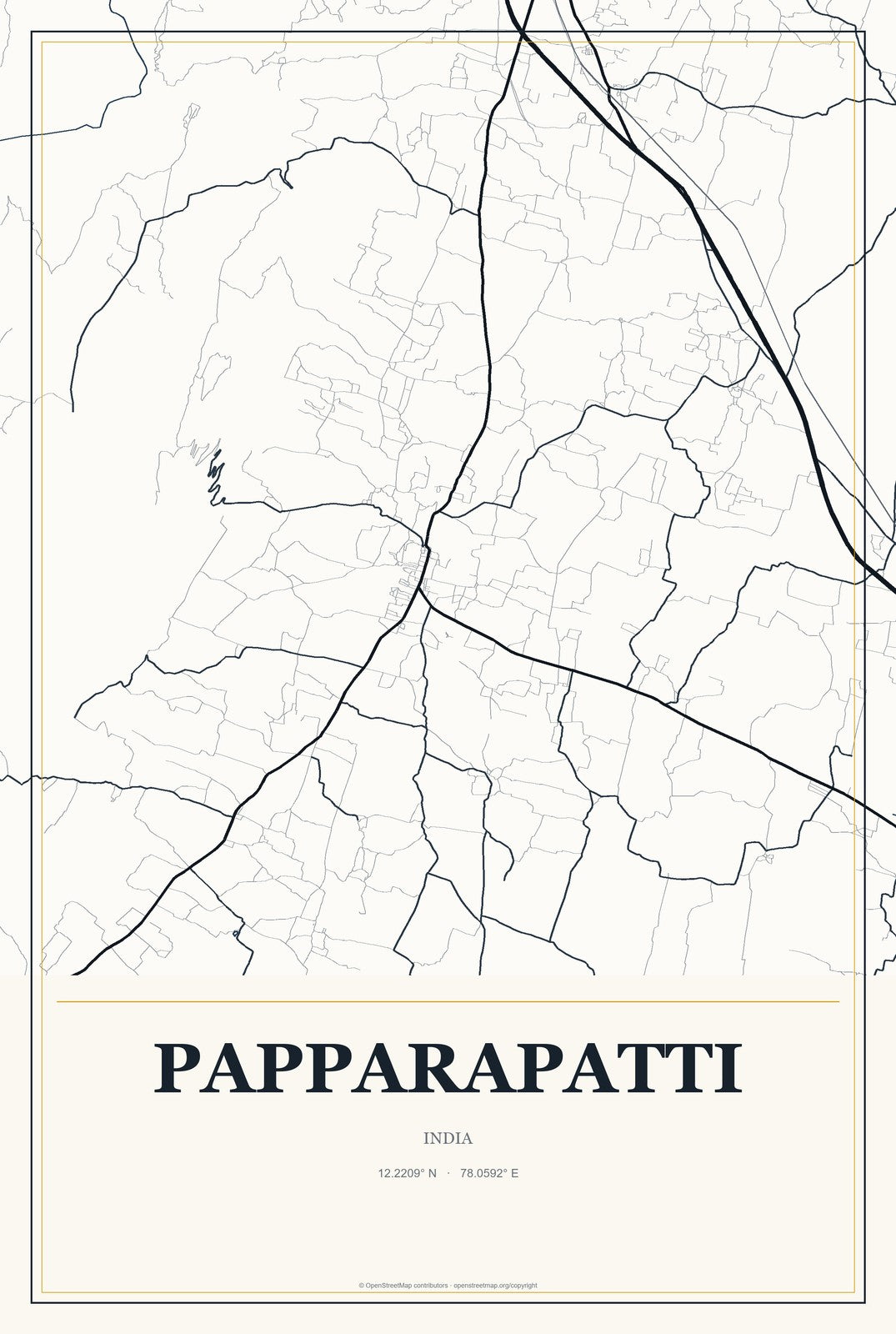Papparapatti, India City Map Aluminum Sign in Citrine Modern style