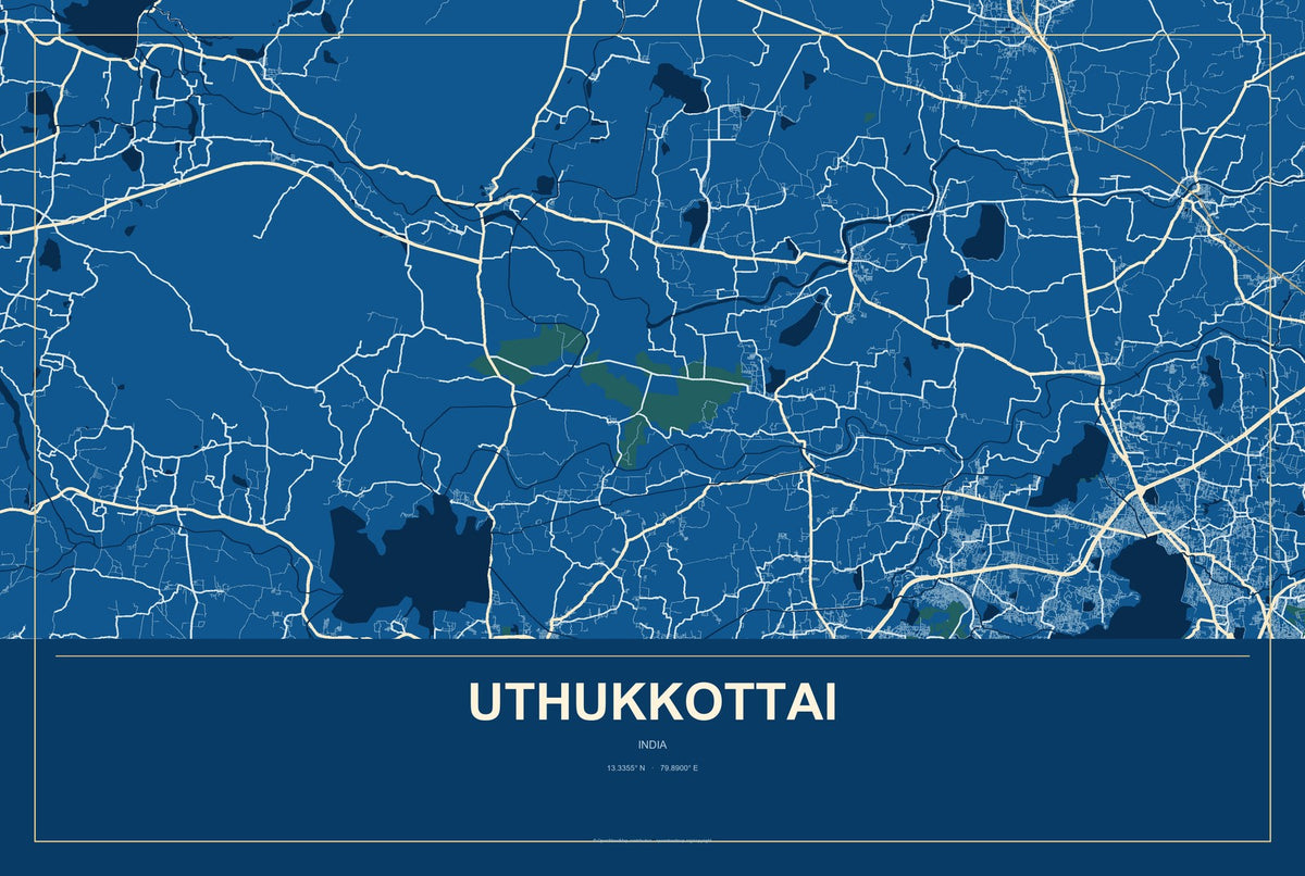 Uthukkottai, India City Map Aluminum Sign in Harbor Cobalt style