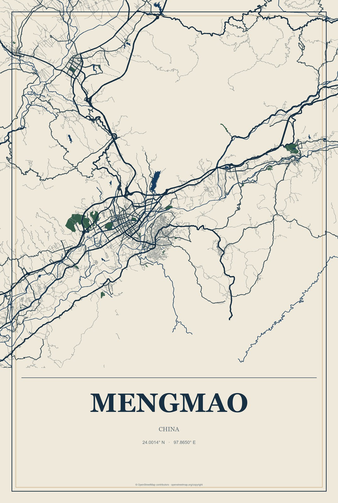 Mengmao, China City Map Aluminum Sign in Coastal Cutout style
