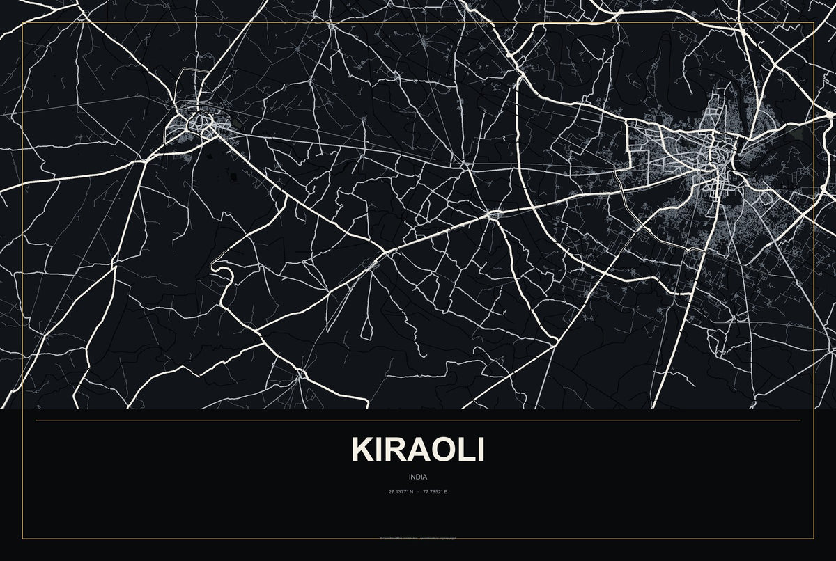 Kiraoli, India City Map Aluminum Sign in Metropolitan Noir style