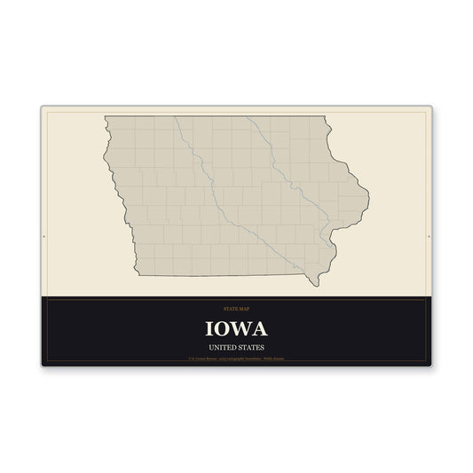 Iowa state map aluminum sign in Museum Plaque style