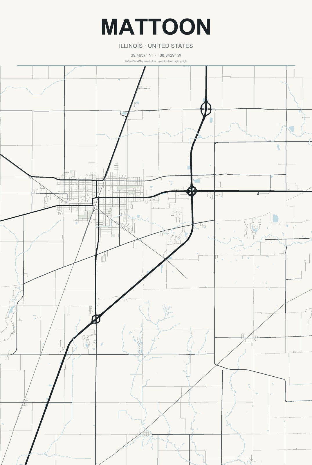 Mattoon, Illinois City Map Aluminum Sign in Headline Atlas style