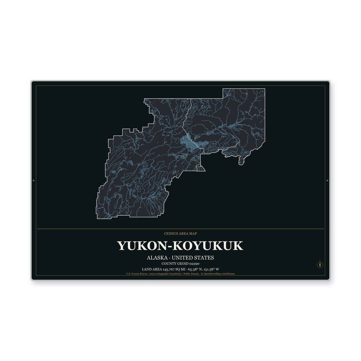 Yukon-Koyukuk Census Area, Alaska Map Aluminum Sign in Metropolitan Noir style