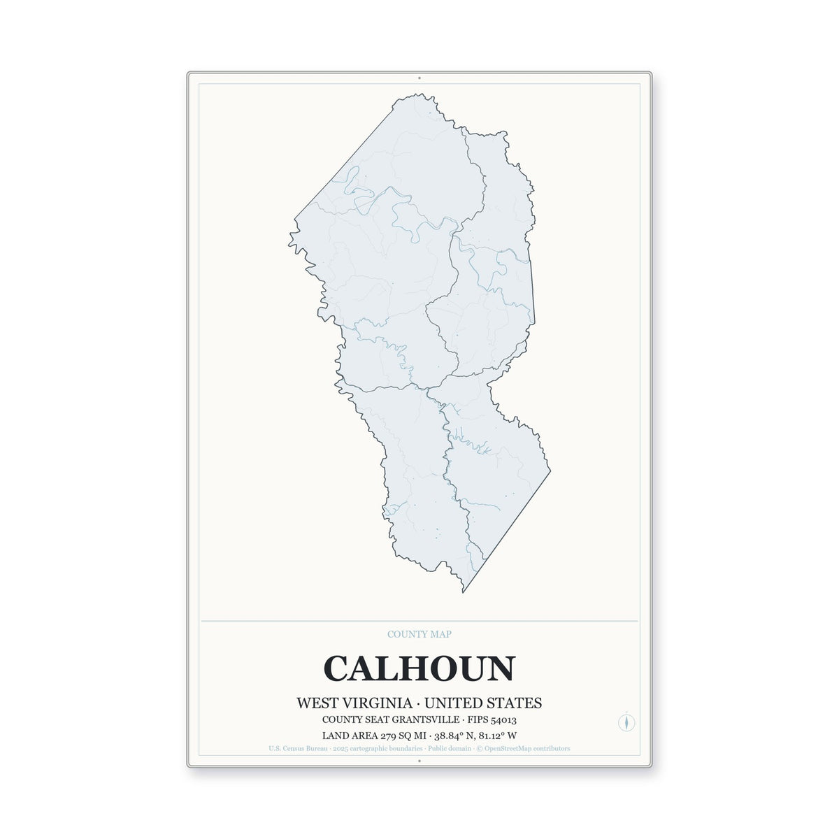 Calhoun County, West Virginia Map Aluminum Sign in Gallery Air style