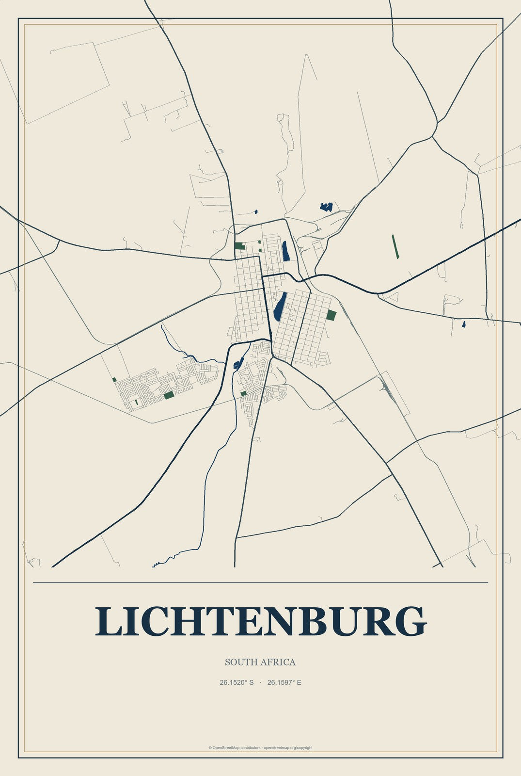 Lichtenburg, South Africa City Map Aluminum Sign in Coastal Cutout style