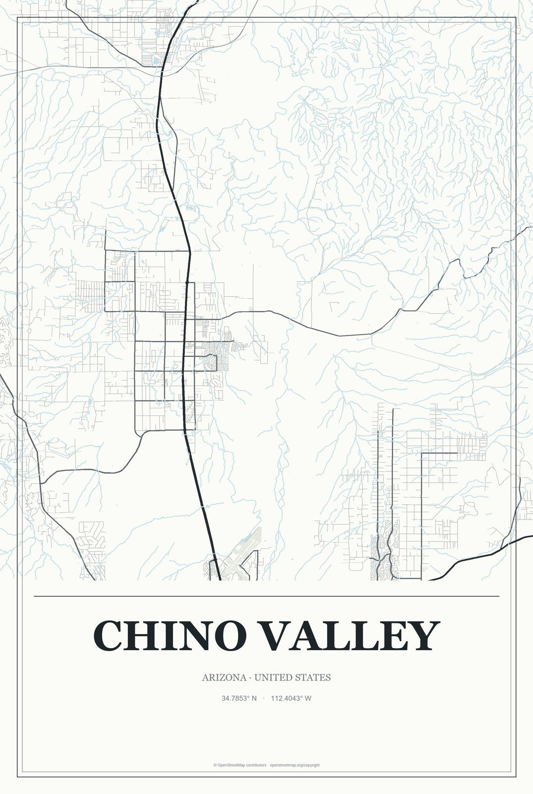 Chino Valley, Arizona City Map Aluminum Sign in Gallery Air style