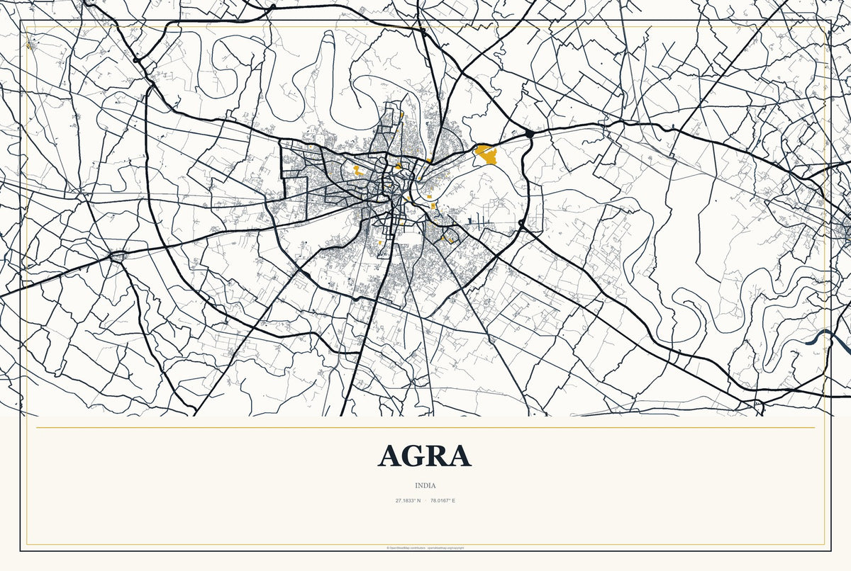 Agra, India City Map Aluminum Sign in Citrine Modern style