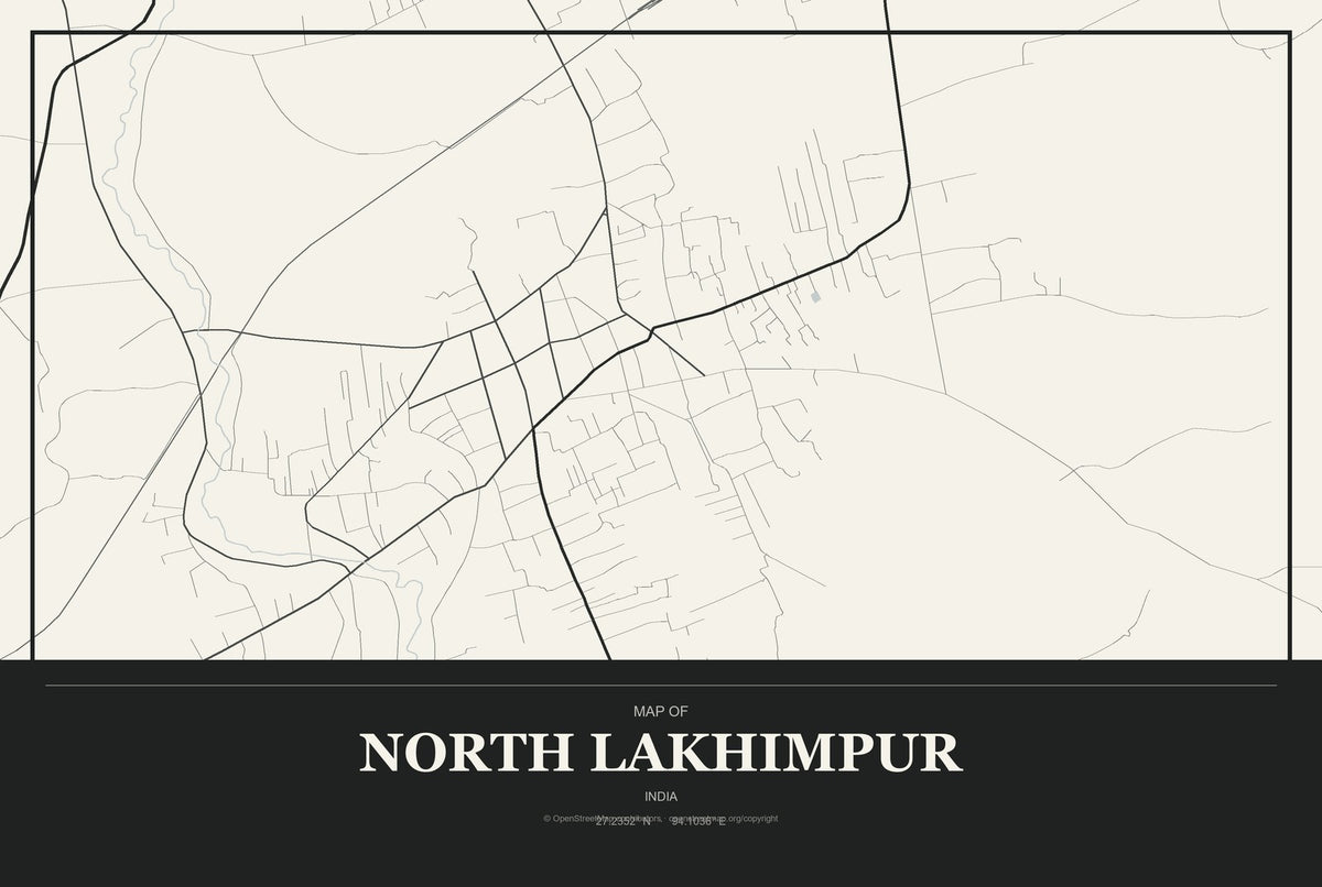 North Lakhimpur, India City Map Aluminum Sign in Museum Plaque style