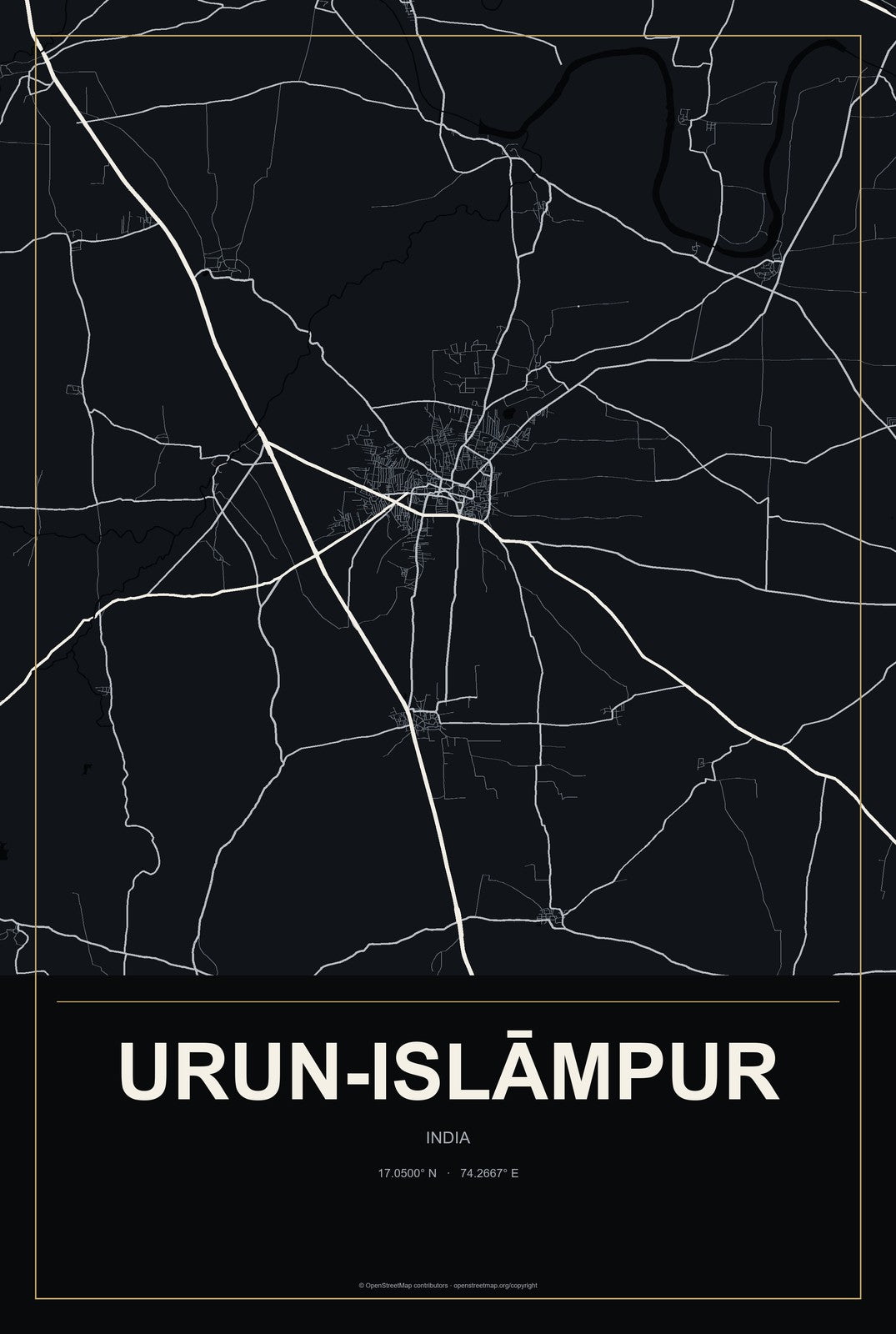 Urun-Islāmpur, India City Map Aluminum Sign in Metropolitan Noir style