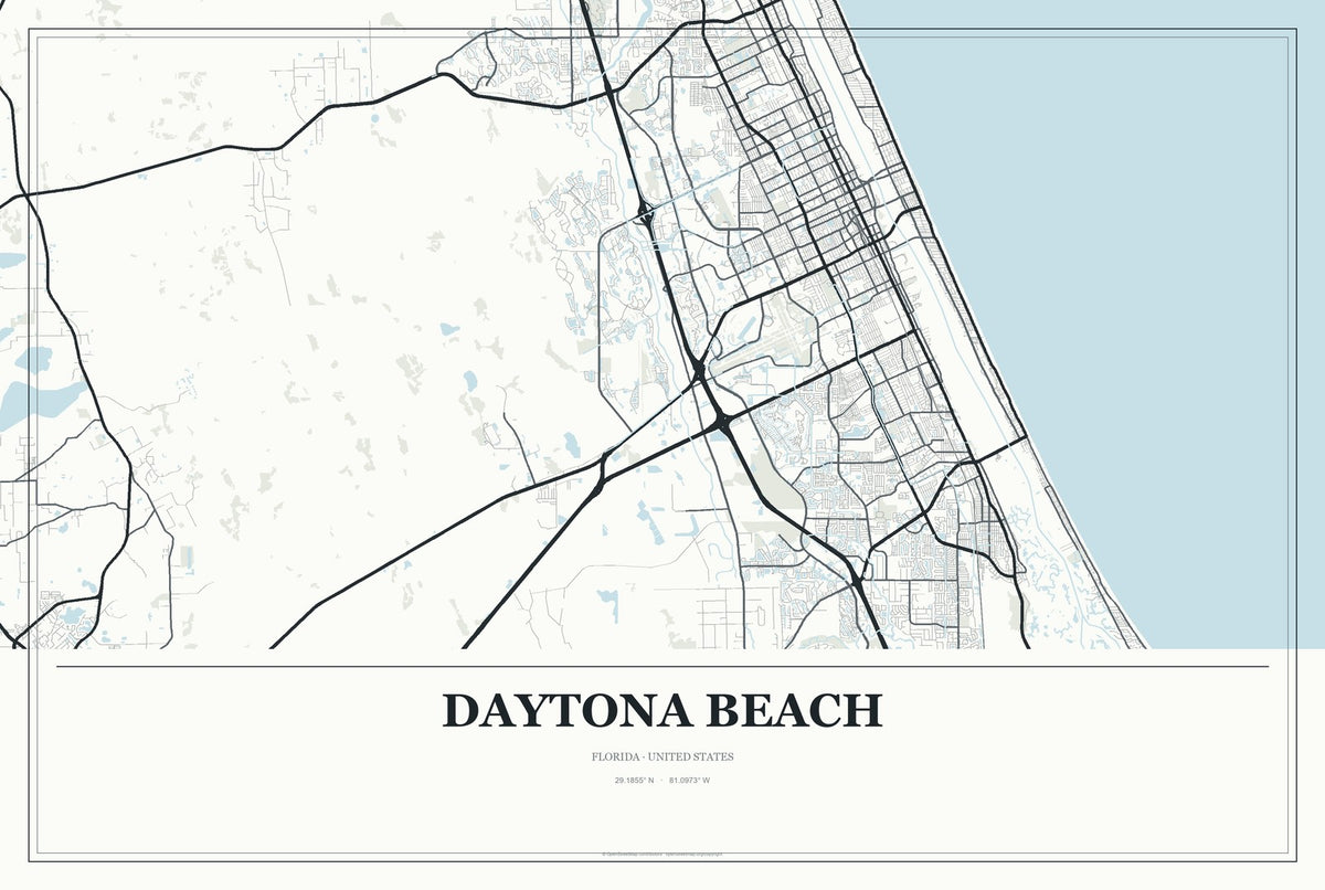Daytona Beach, Florida City Map Aluminum Sign in Gallery Air style