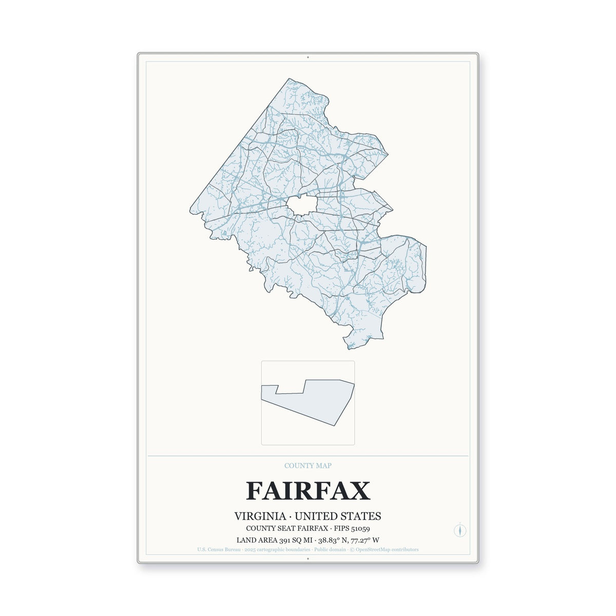 Fairfax County, Virginia Map Aluminum Sign in Gallery Air style