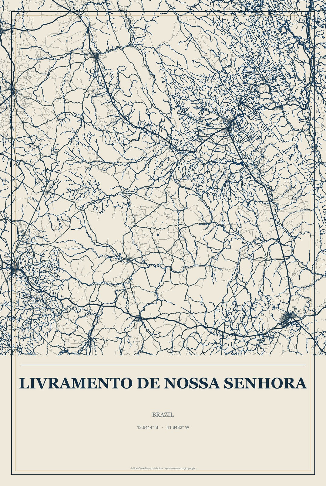 Livramento de Nossa Senhora, Brazil City Map Aluminum Sign in Coastal Cutout style