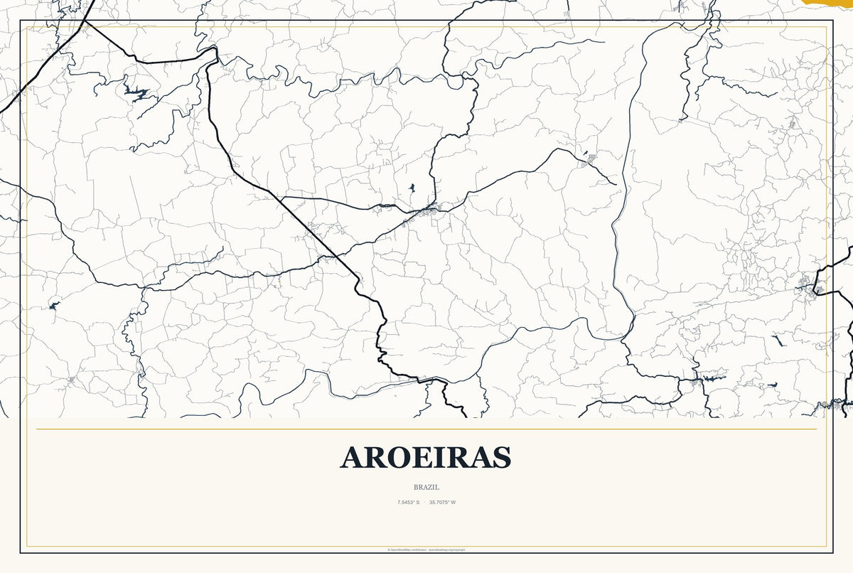Aroeiras, Brazil City Map Aluminum Sign in Citrine Modern style