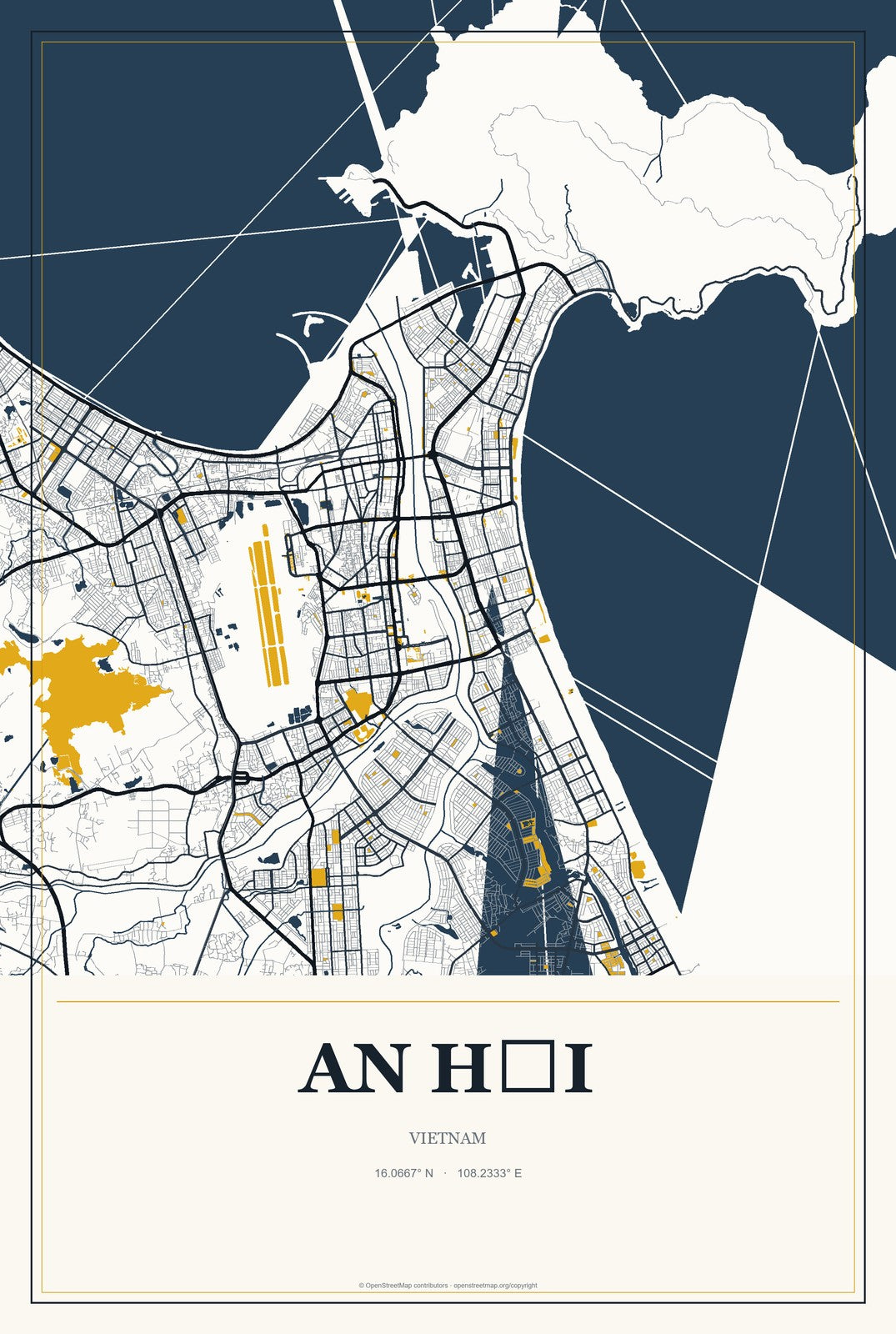 An Hải, Vietnam City Map Aluminum Sign in Citrine Modern style