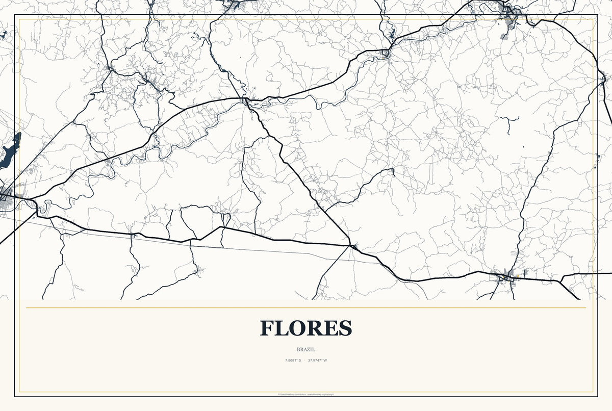 Flores, Brazil City Map Aluminum Sign in Citrine Modern style