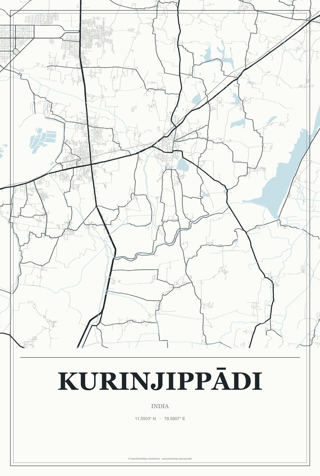 Kurinjippādi, India City Map Aluminum Sign in Gallery Air style