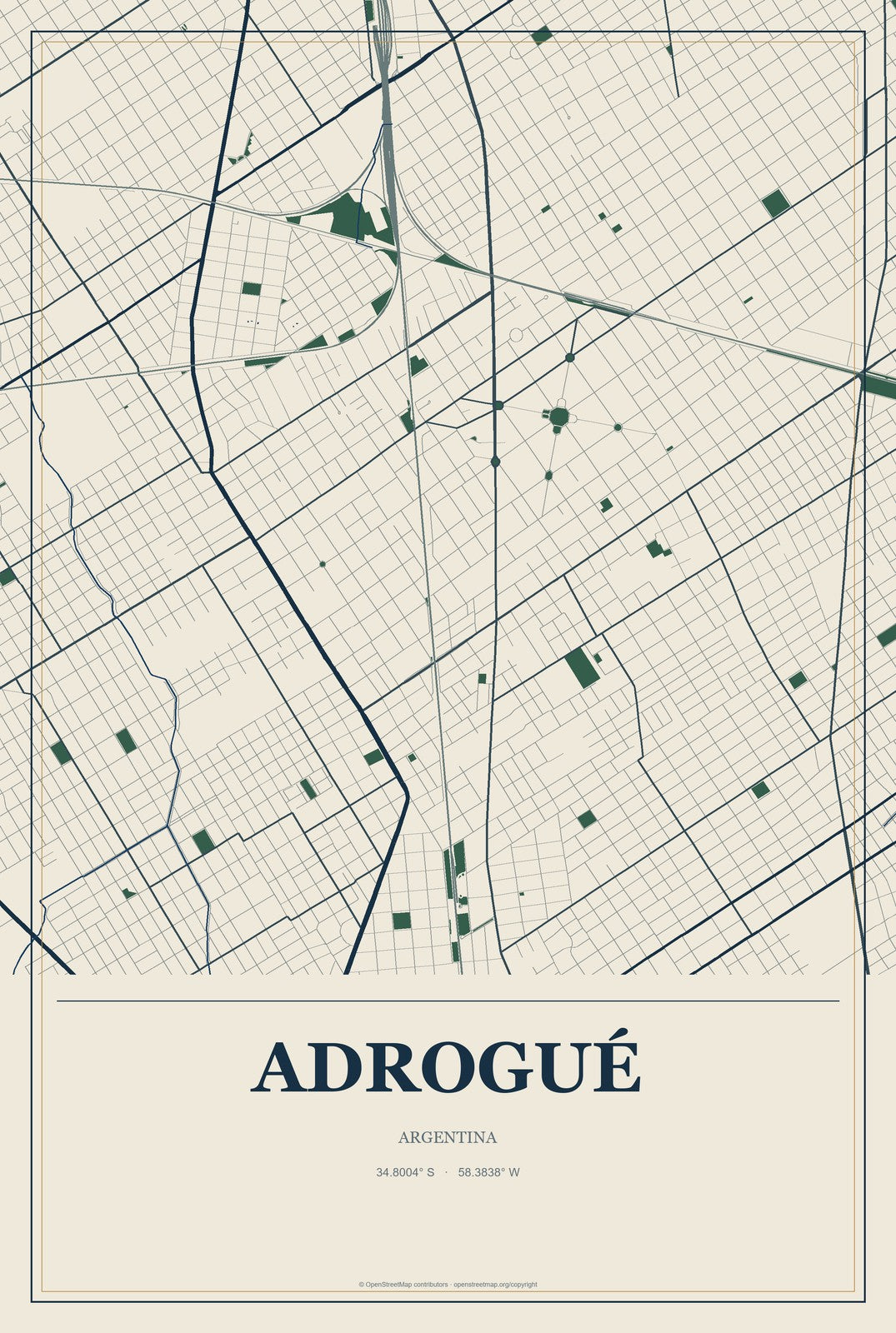 Adrogué, Argentina City Map Aluminum Sign in Coastal Cutout style