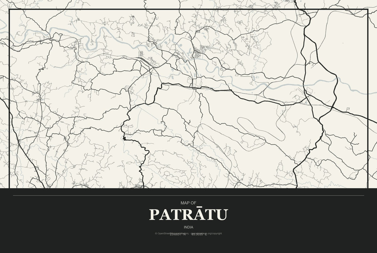 Patrātu, India City Map Aluminum Sign in Museum Plaque style