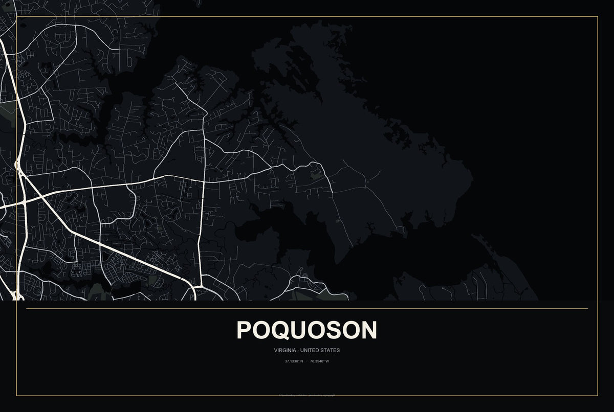 Poquoson, Virginia City Map Aluminum Sign in Metropolitan Noir style