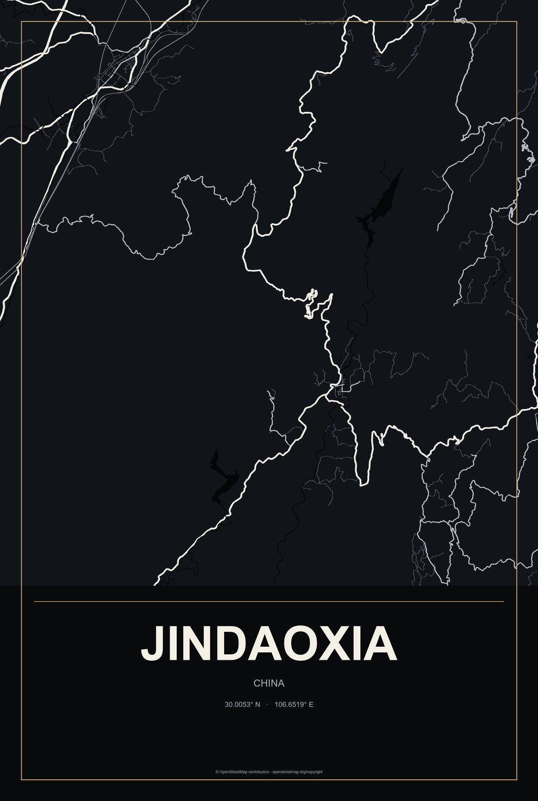 Jindaoxia, China City Map Aluminum Sign in Metropolitan Noir style