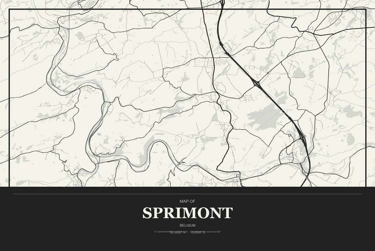 Sprimont, Belgium City Map Aluminum Sign in Museum Plaque style