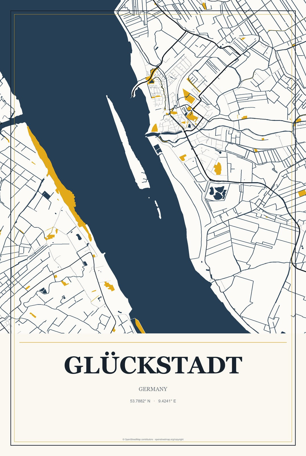 Glückstadt, Germany City Map Aluminum Sign in Citrine Modern style