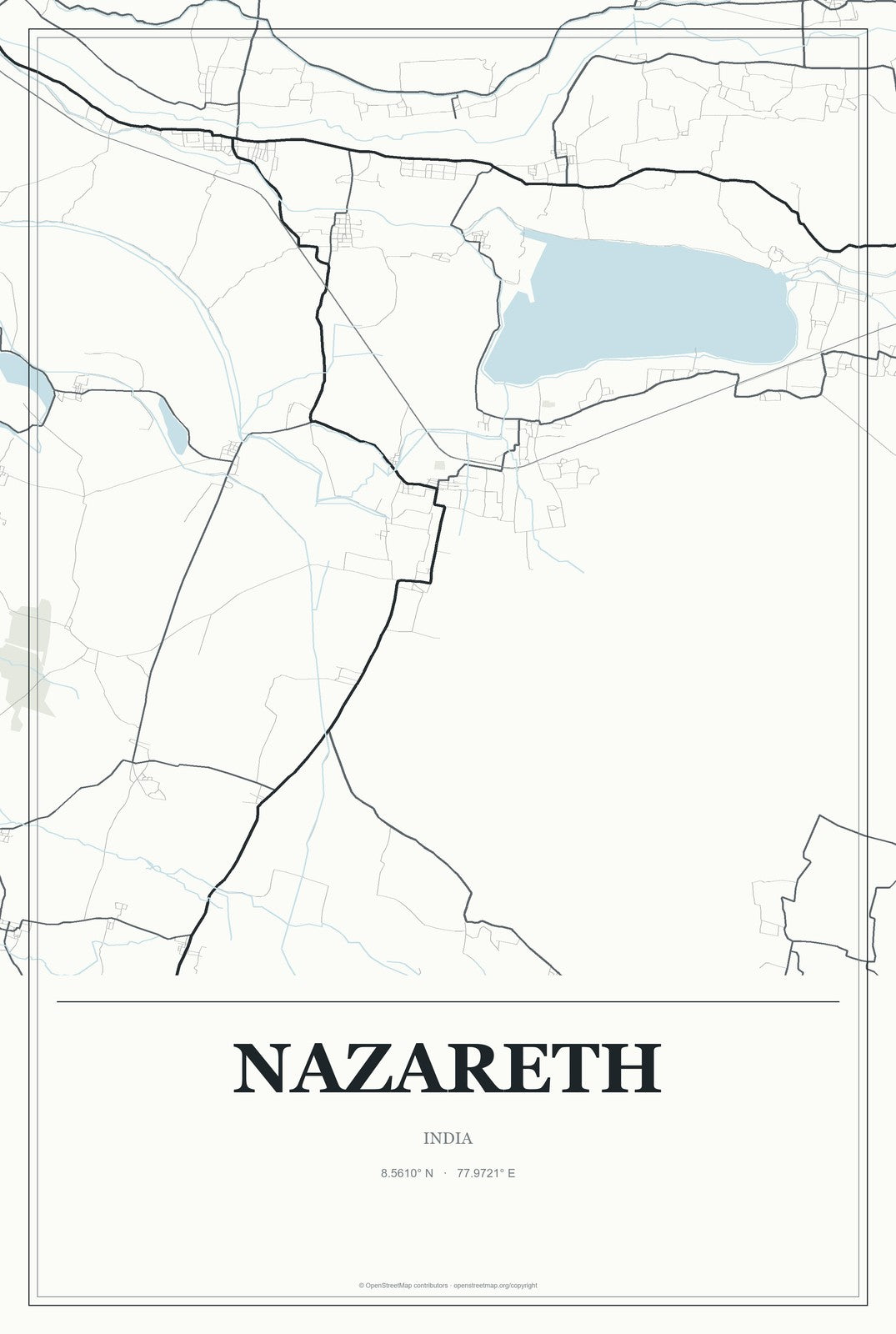 Nazareth, India City Map Aluminum Sign in Gallery Air style