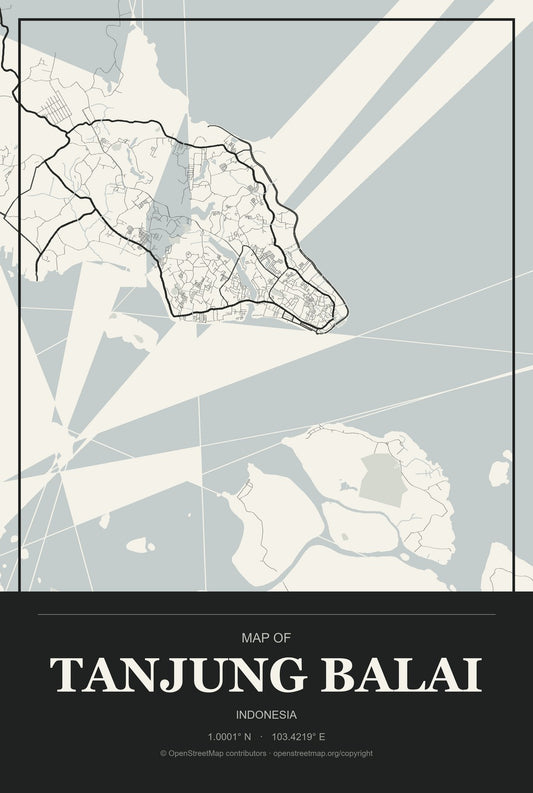 Tanjung Balai, Indonesia City Map Aluminum Sign in Museum Plaque style
