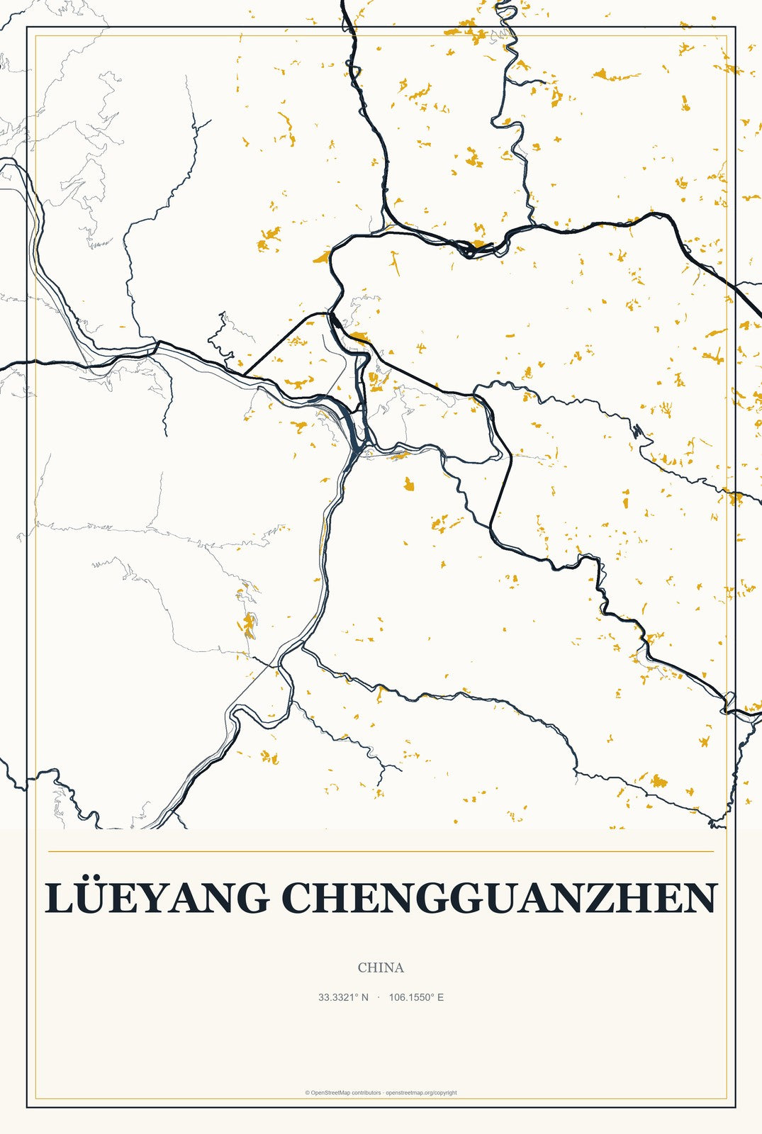 Lüeyang Chengguanzhen, China City Map Aluminum Sign in Citrine Modern style