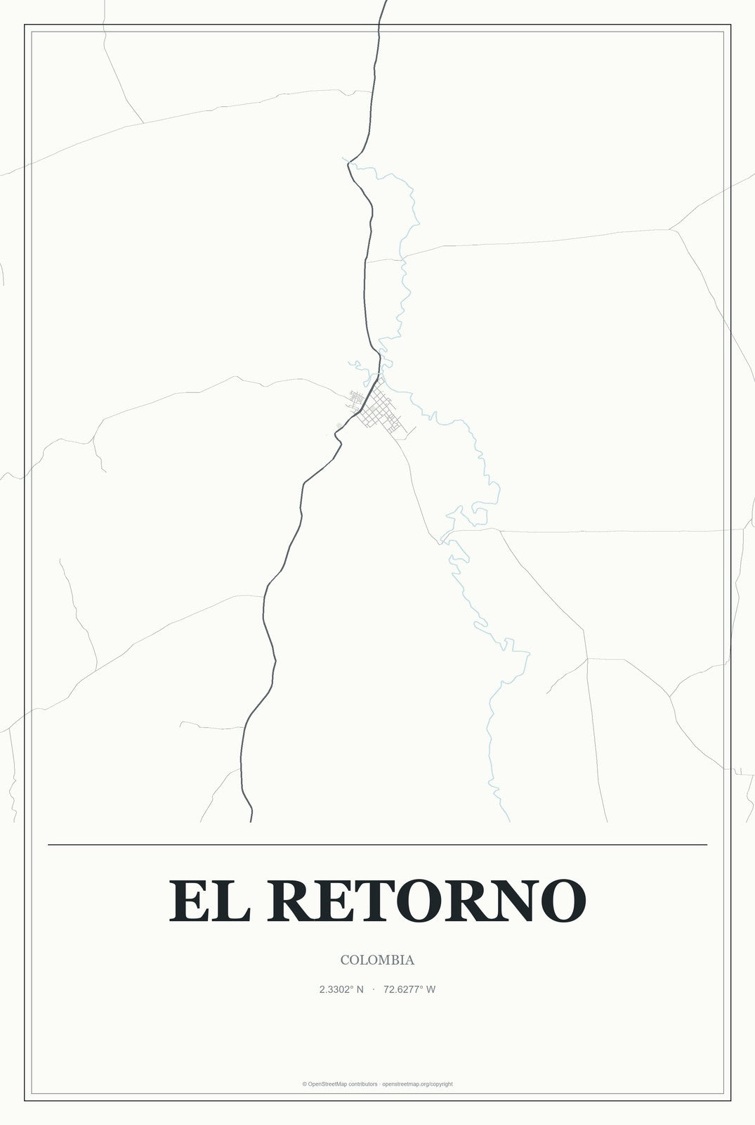 El Retorno, Colombia City Map Aluminum Sign in Gallery Air style