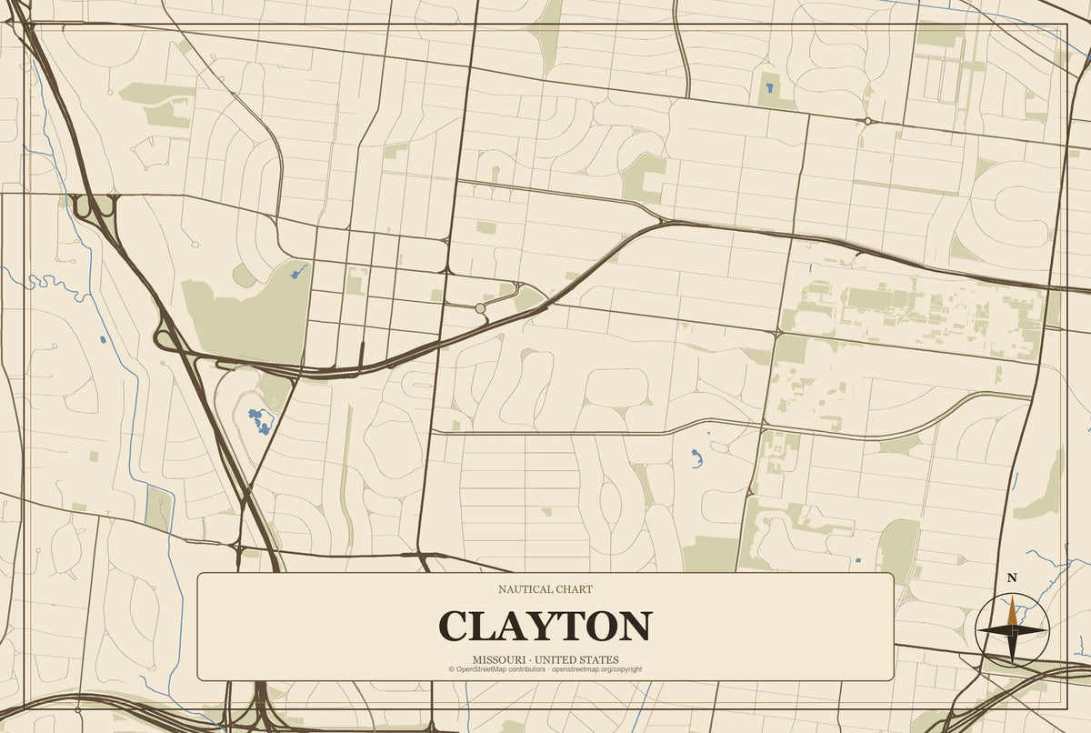Clayton, Missouri City Map Aluminum Sign in Heritage Nautical style
