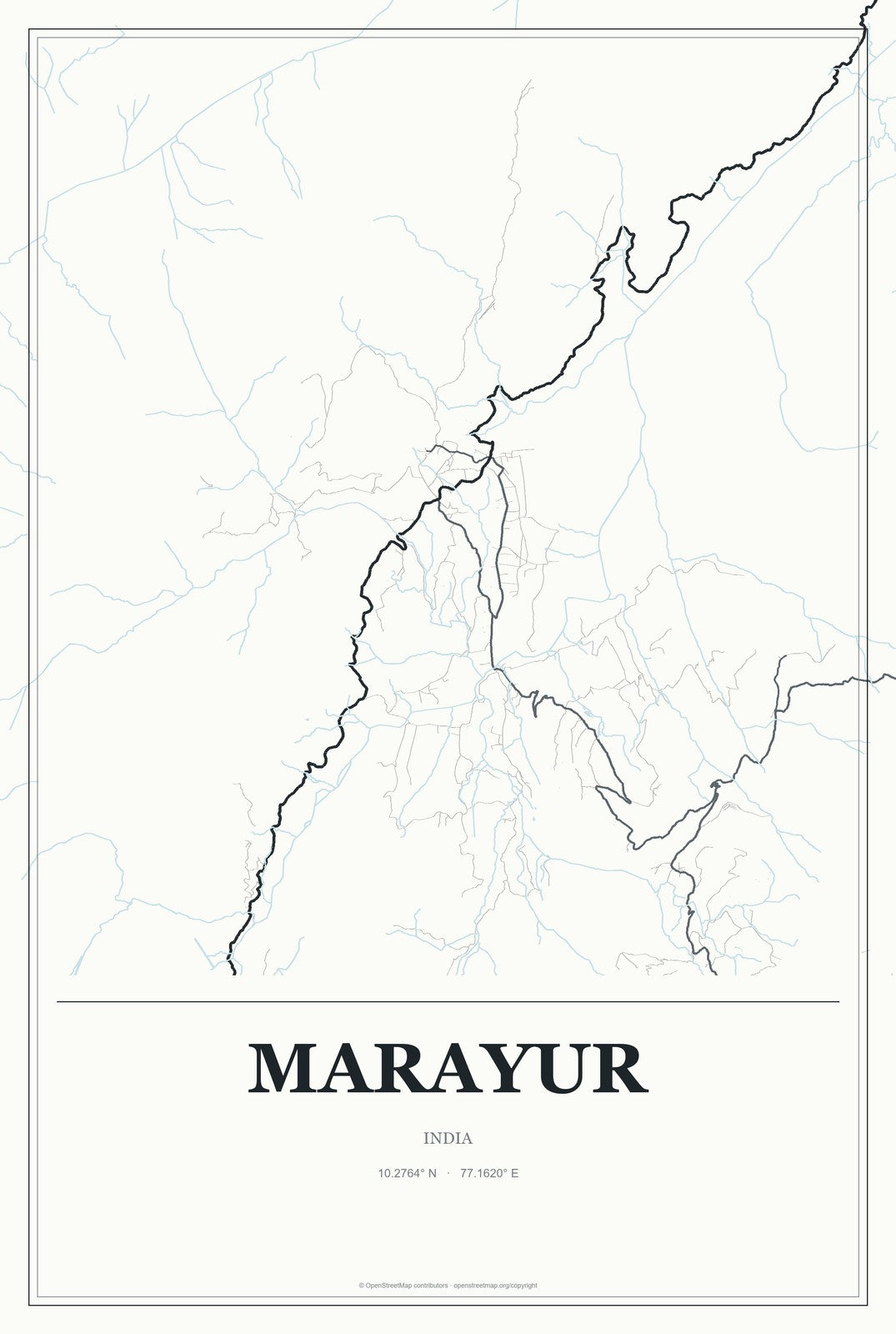 Marayur, India City Map Aluminum Sign in Gallery Air style