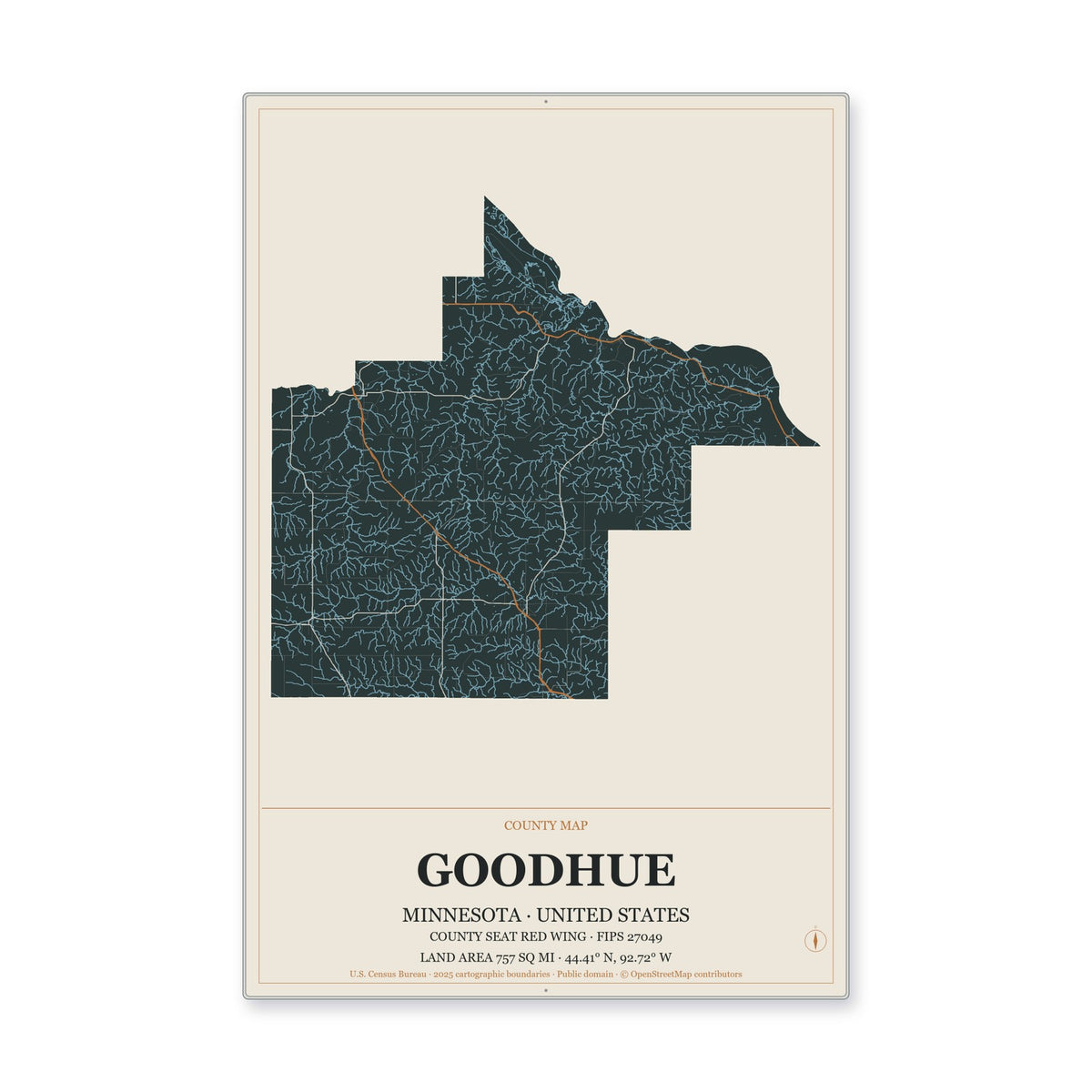 Goodhue County, Minnesota Map Aluminum Sign in Headline Atlas style