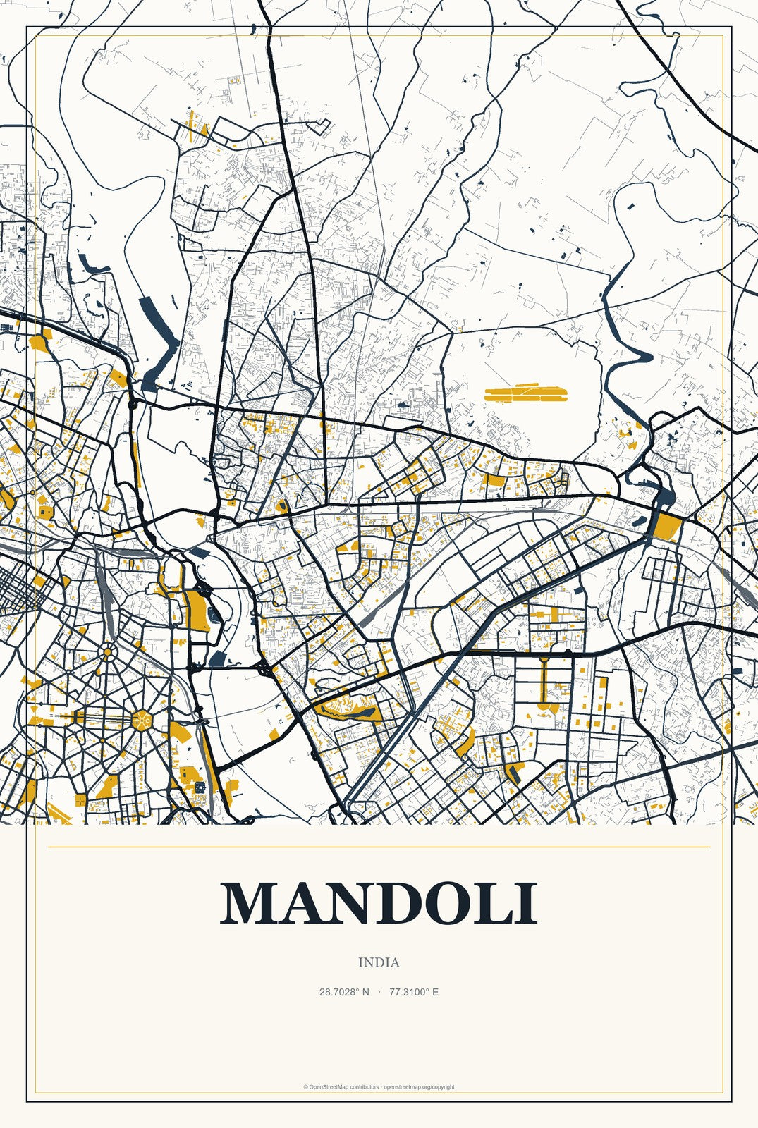 Mandoli, India City Map Aluminum Sign in Citrine Modern style