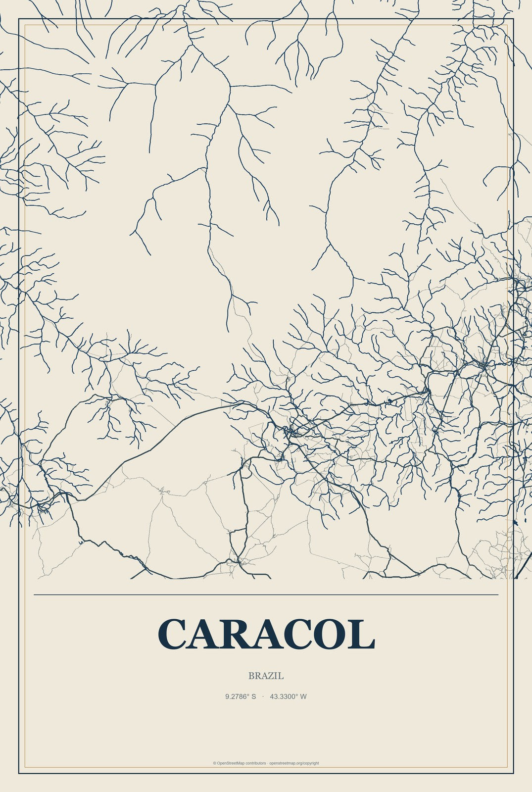 Caracol, Brazil City Map Aluminum Sign in Coastal Cutout style
