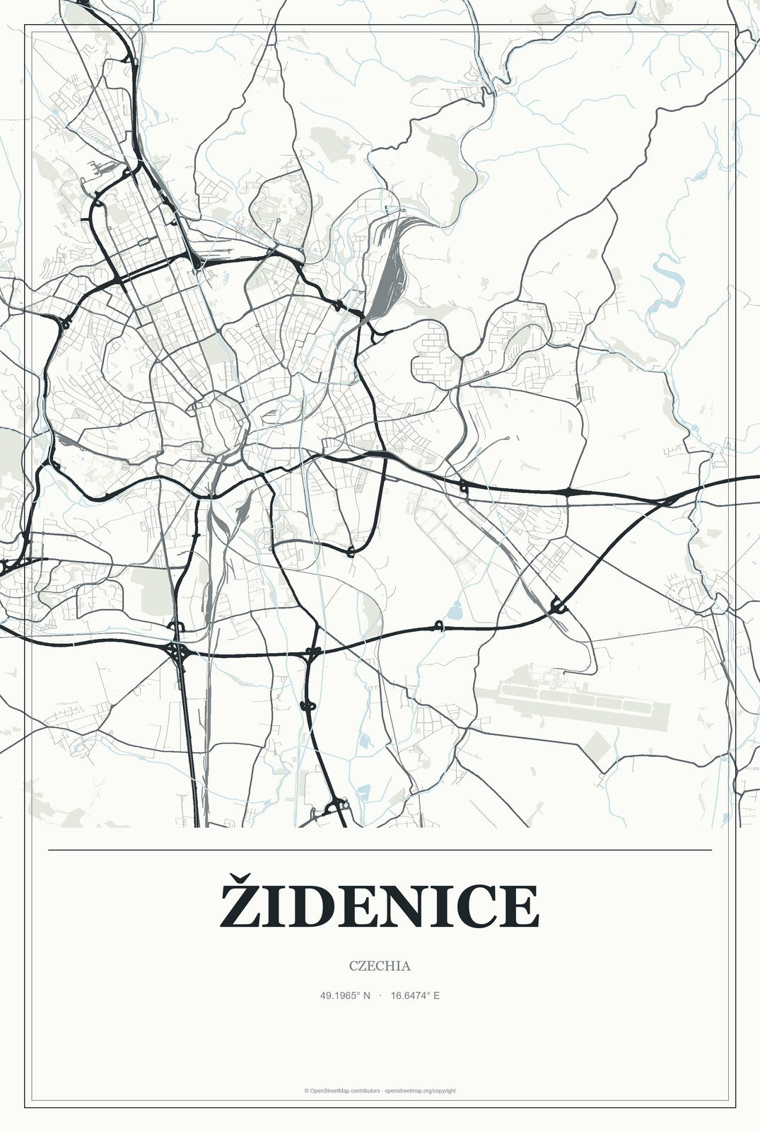 Židenice, Czechia City Map Aluminum Sign in Gallery Air style