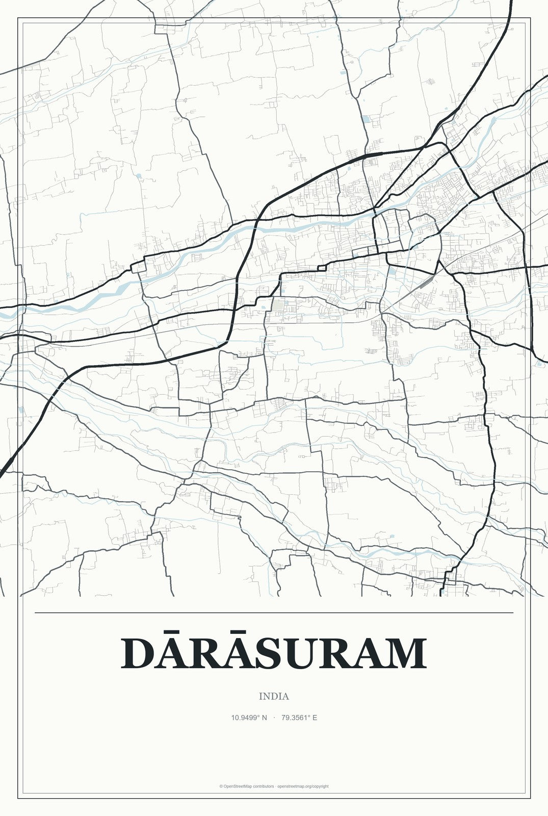Dārāsuram, India City Map Aluminum Sign in Gallery Air style