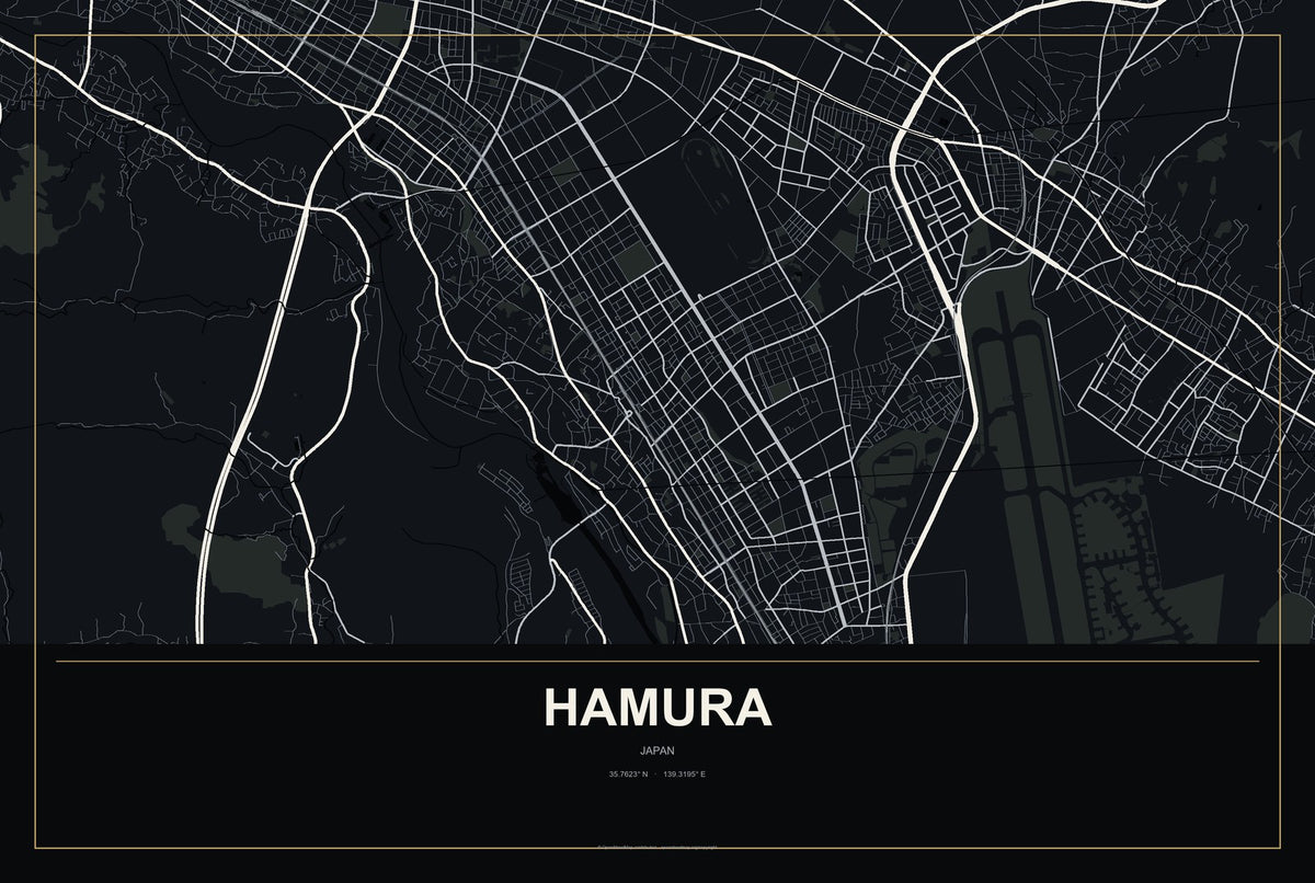Hamura, Japan City Map Aluminum Sign in Metropolitan Noir style