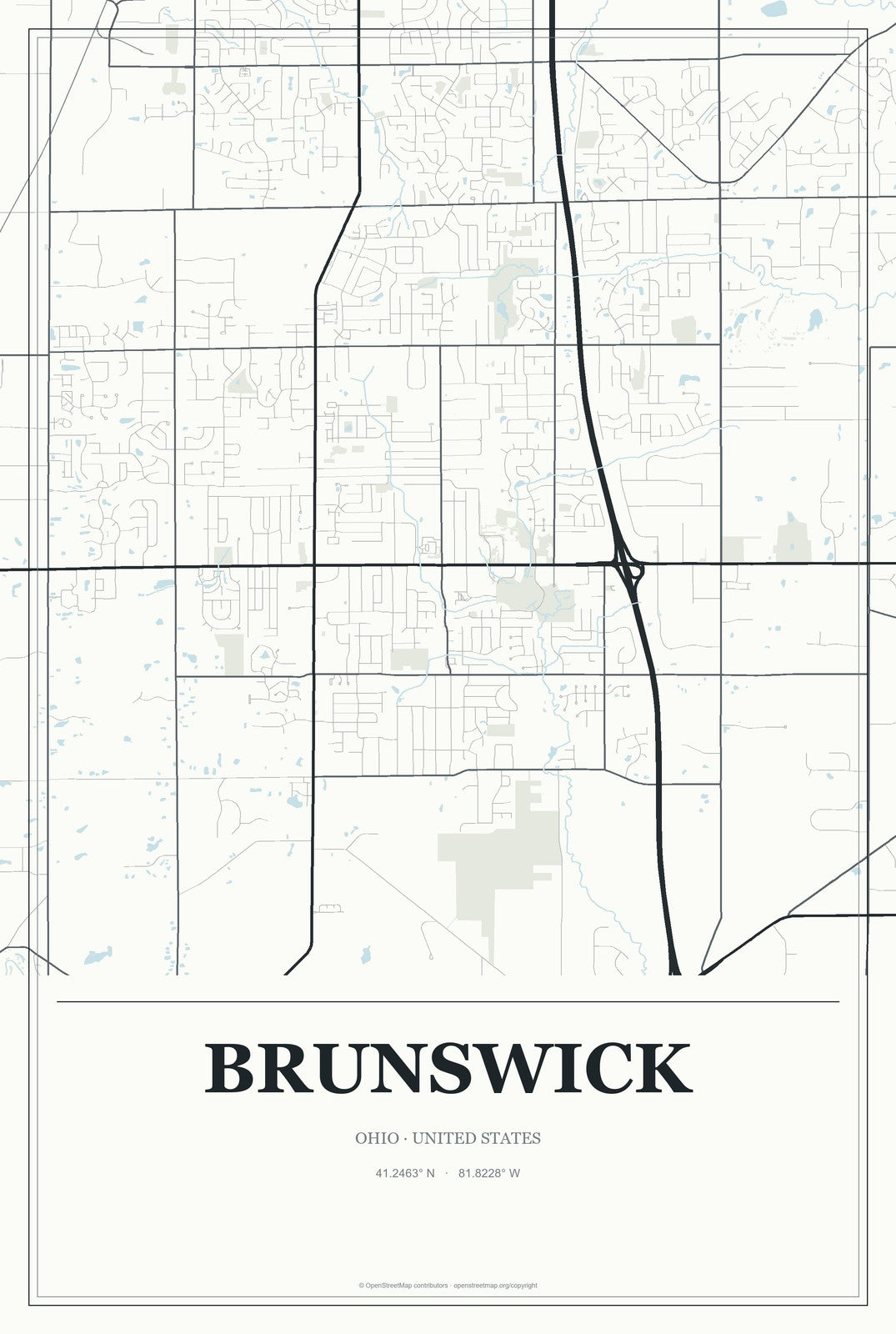 Brunswick, Ohio City Map Aluminum Sign in Gallery Air style