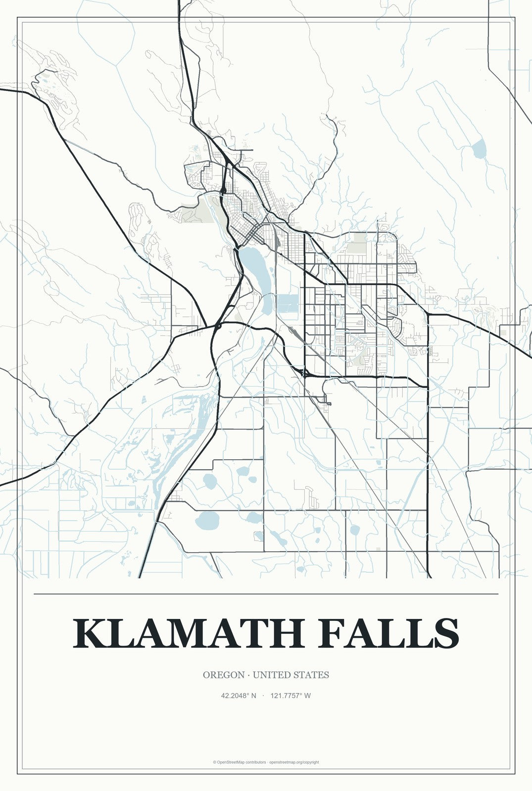 Klamath Falls, Oregon City Map Aluminum Sign in Gallery Air style