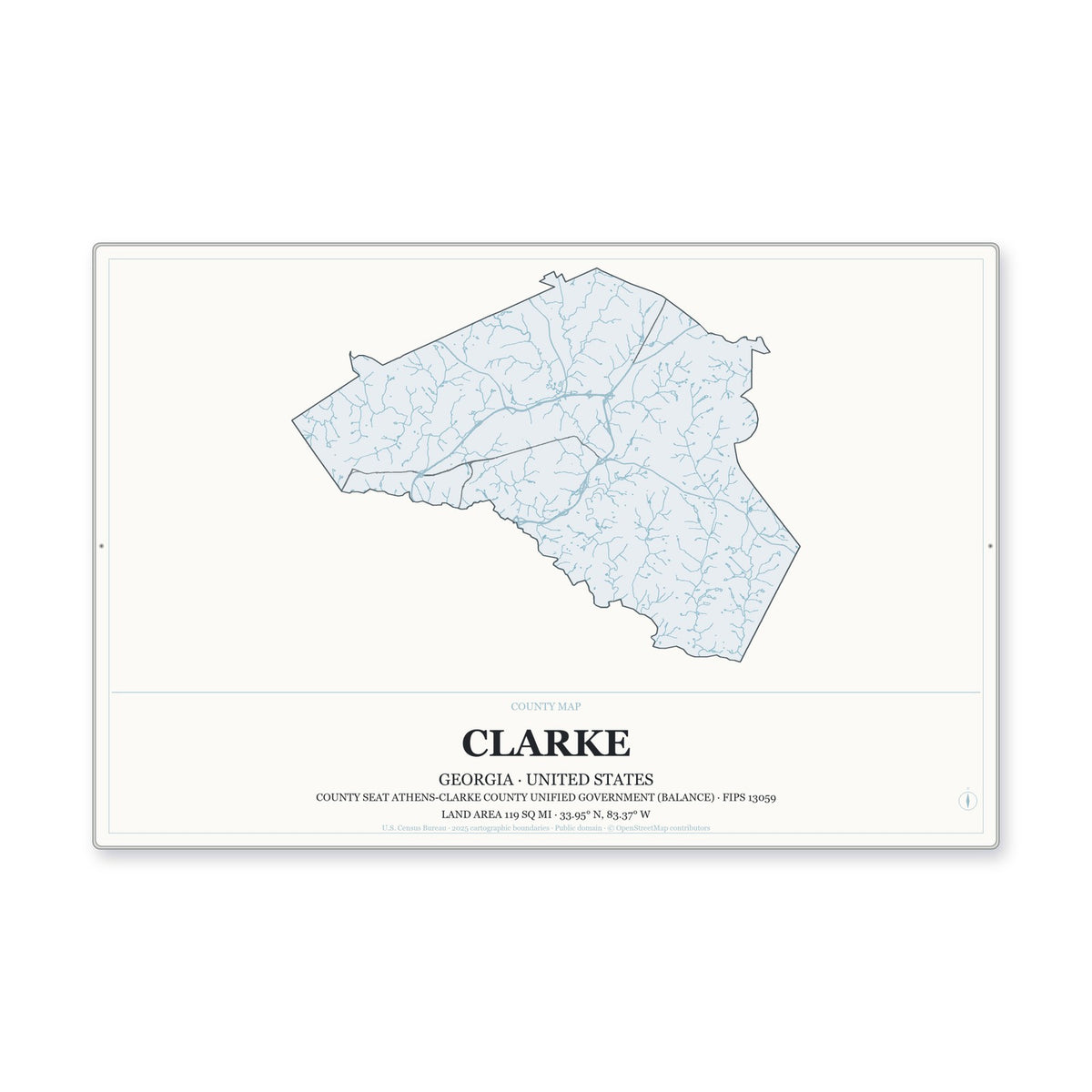 Clarke County, Georgia Map Aluminum Sign in Gallery Air style