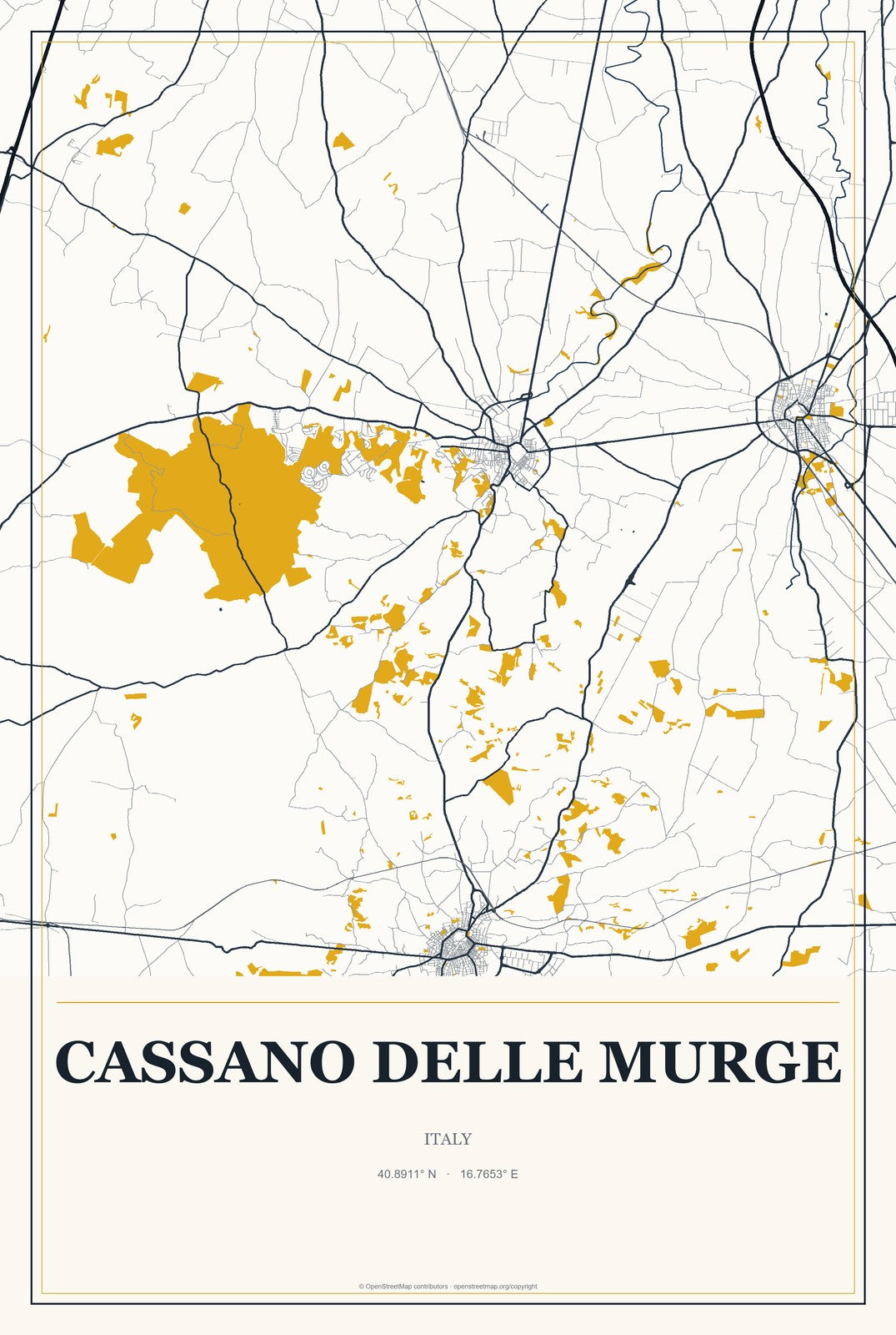 Cassano delle Murge, Italy City Map Aluminum Sign in Citrine Modern style