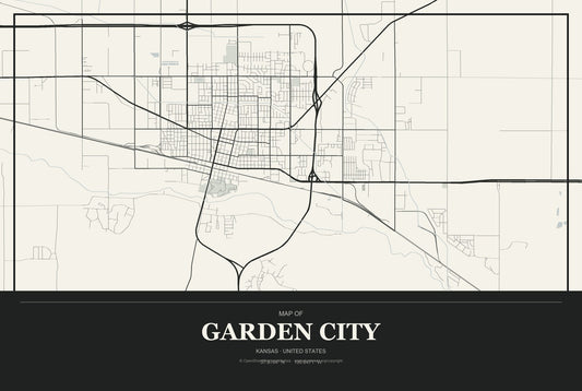 Garden City, Kansas City Map Aluminum Sign in Museum Plaque style