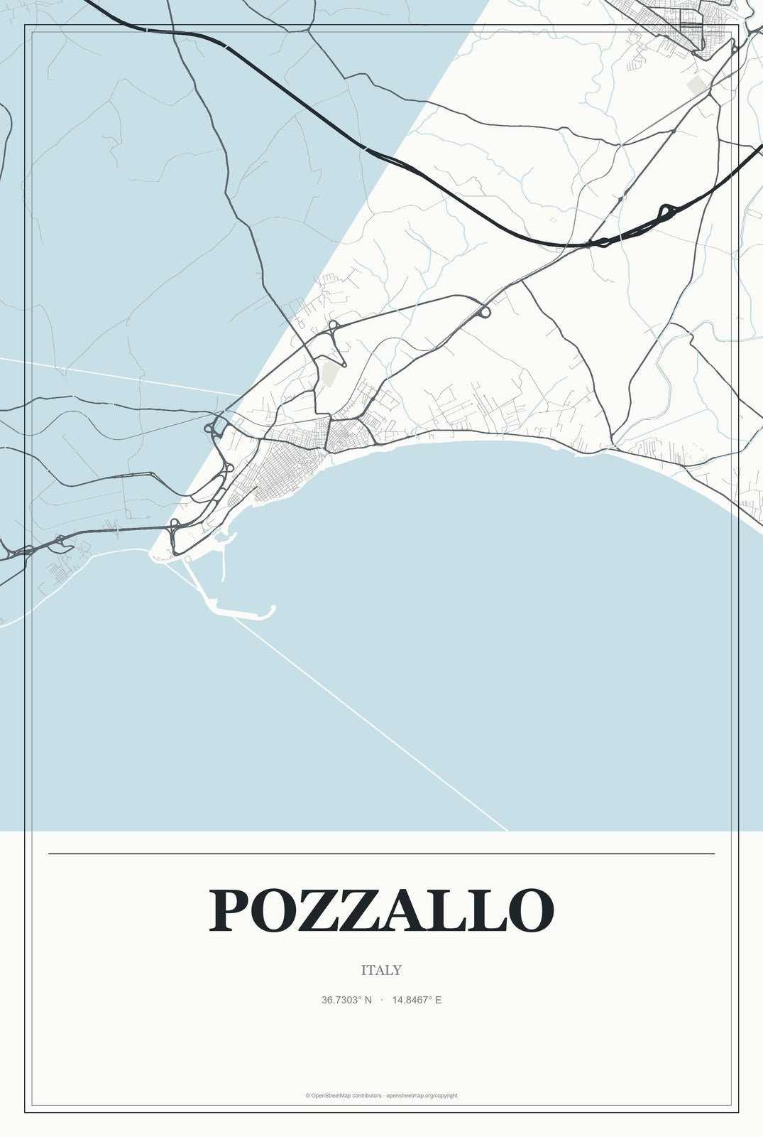 Pozzallo, Italy City Map Aluminum Sign in Gallery Air style