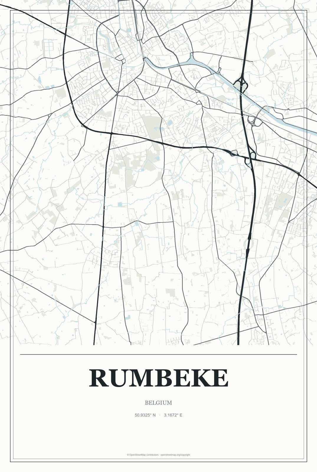 Rumbeke, Belgium City Map Aluminum Sign in Gallery Air style