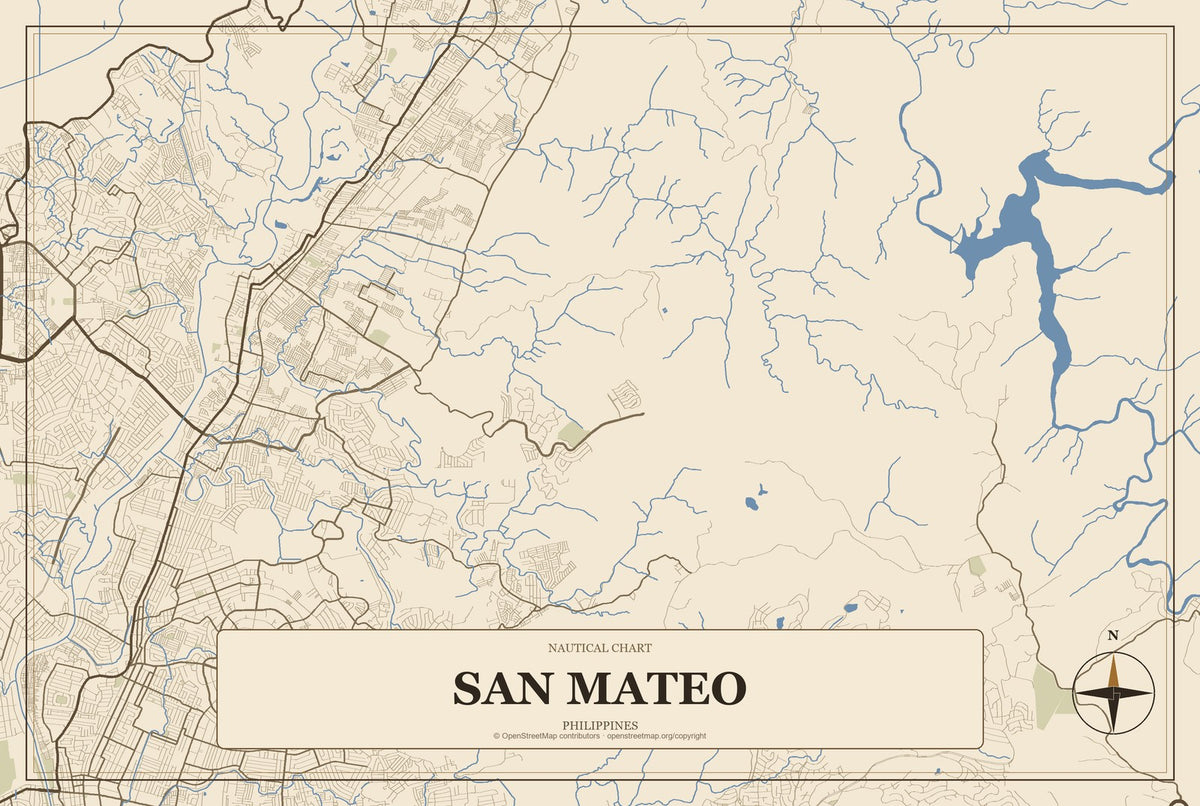 San Mateo, Calabarzon, Philippines City Map Aluminum Sign in Heritage Nautical style