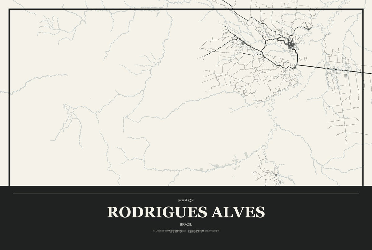 Rodrigues Alves, Brazil City Map Aluminum Sign in Museum Plaque style