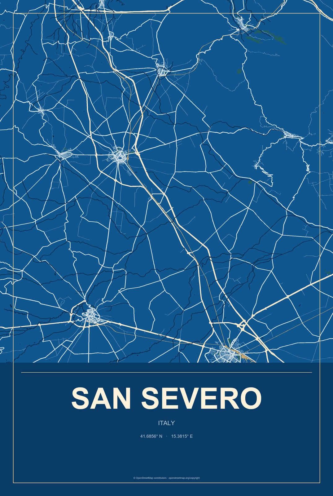 San Severo, Italy City Map Aluminum Sign in Harbor Cobalt style