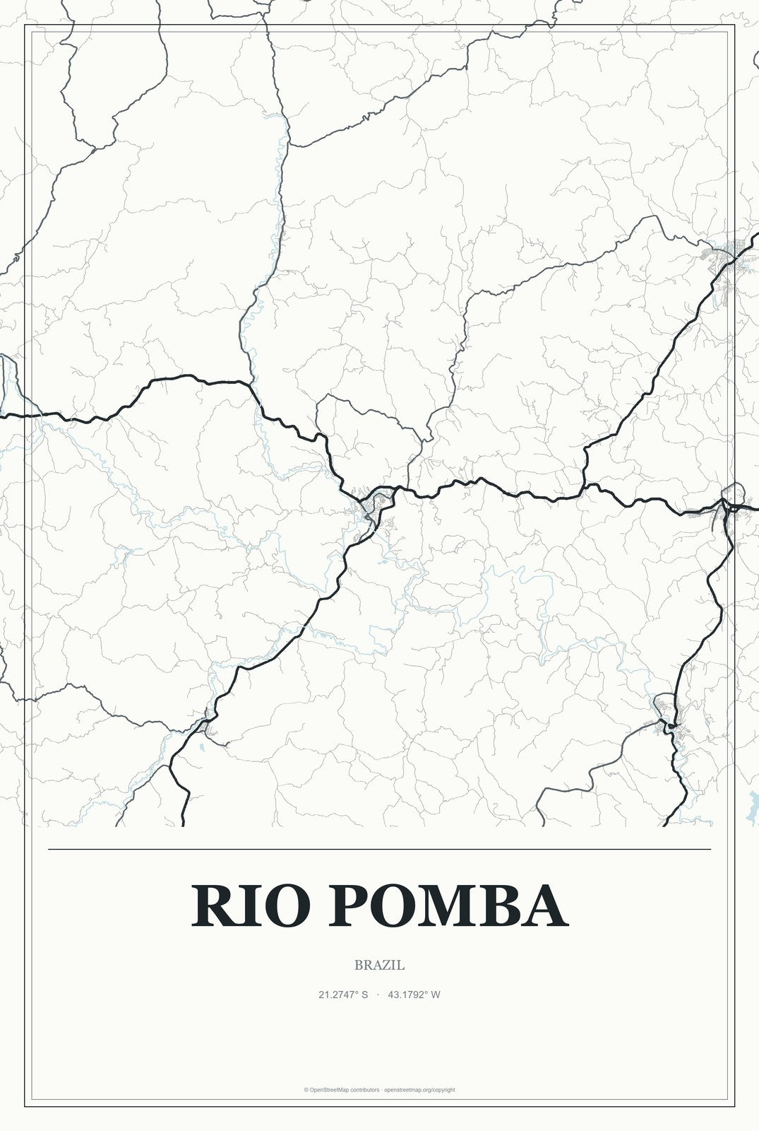 Rio Pomba, Brazil City Map Aluminum Sign in Gallery Air style